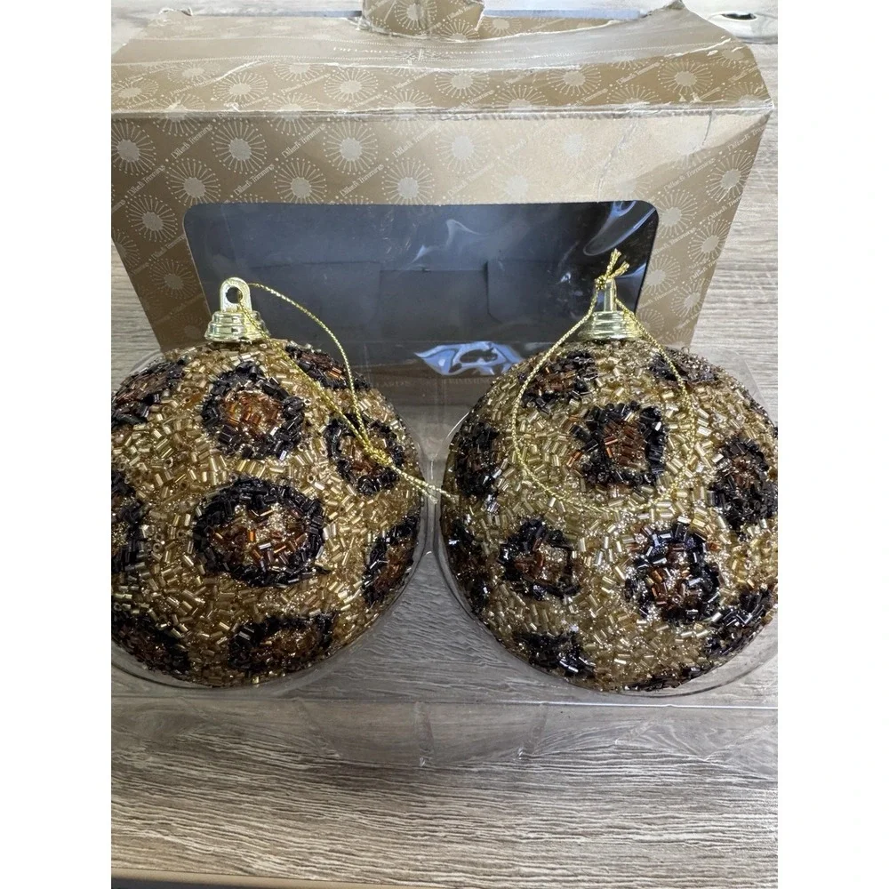 NIB Dillard's Trimmings Christmas Ornaments Leopard  - box of 2 A1